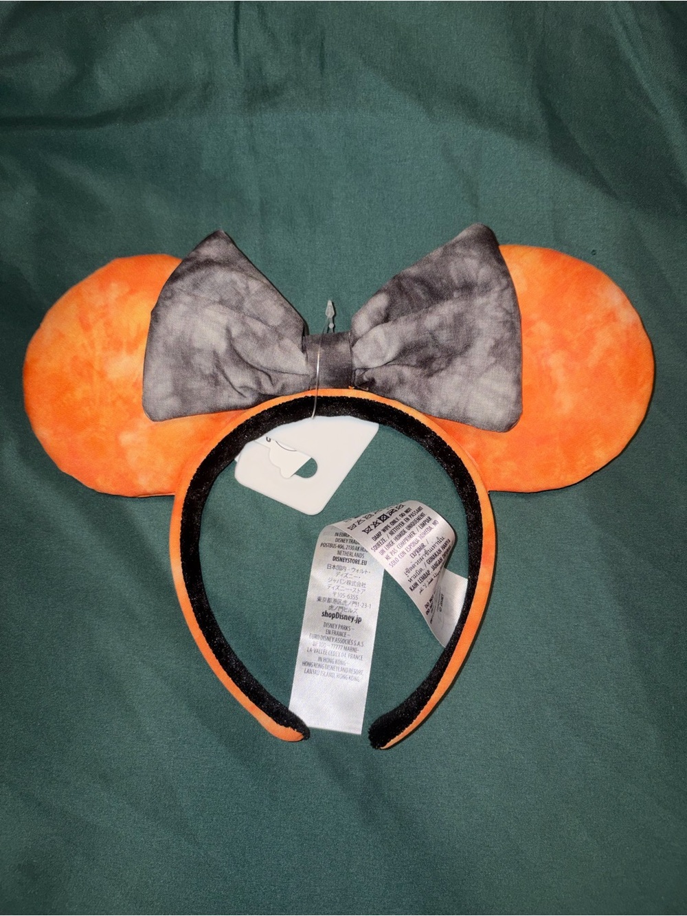 Disney Orange Halloween Mouse Ear Headband with Gray Bow